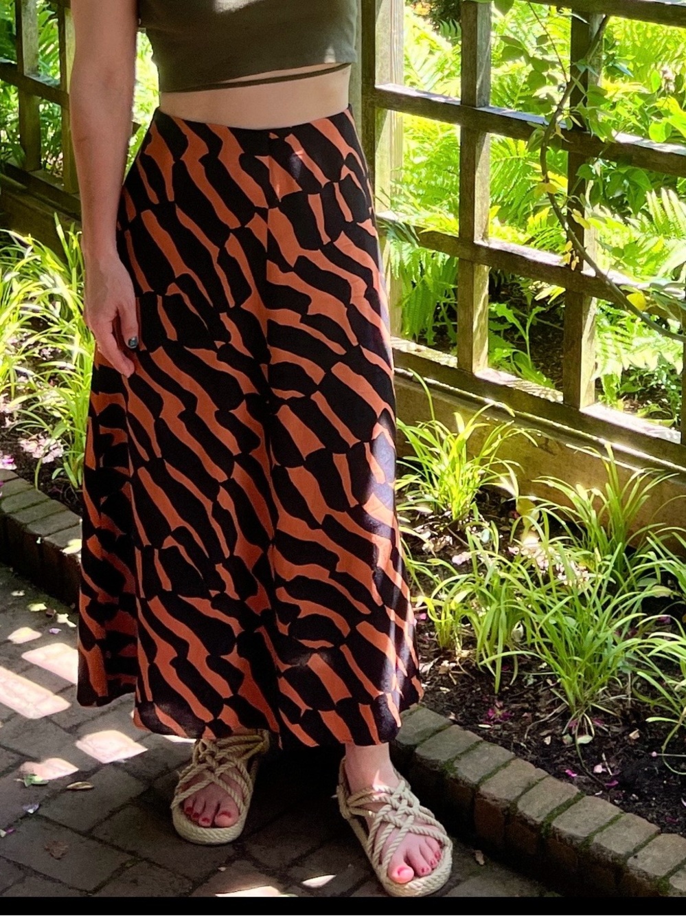 Merimekko midi skirt in Black and Orange Stripe